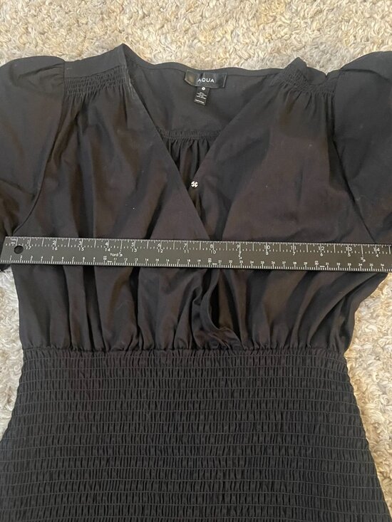 Aqua Black Smocked Waist Puff Sleeve Mini Dress Size S - Picture 4 of 7